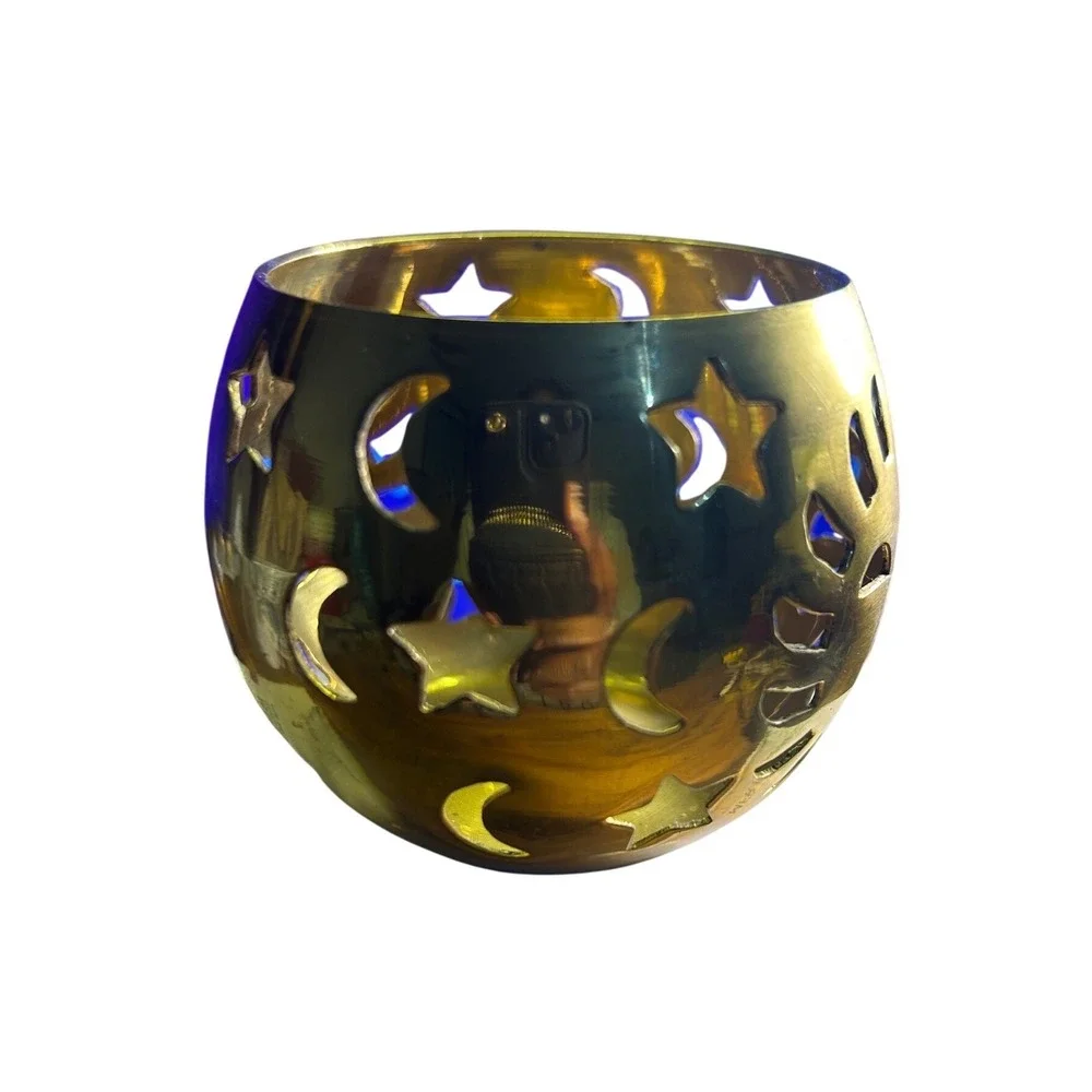 Brass candle Holder Small Gold Solid Brass Celestial Astrology Sun Moon
